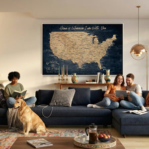 Custom Push Pin US Map Canvas | Personalized Travel Tracker | USA Cities Map Anniversary Gift for Couples | Adventure America Map Wall Art with Pins