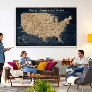 Custom Push Pin US Map Canvas | Personalized Travel Tracker | USA Cities Map Anniversary Gift for Couples | Adventure America Map Wall Art with Pins