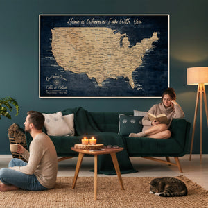 Custom Push Pin US Map Canvas | Personalized Travel Tracker | USA Cities Map Anniversary Gift for Couples | Adventure America Map Wall Art with Pins