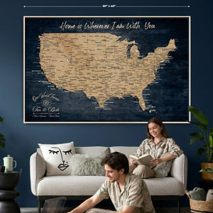 Custom Push Pin US Map Canvas | Personalized Travel Tracker | USA Cities Map Anniversary Gift for Couples | Adventure America Map Wall Art with Pins