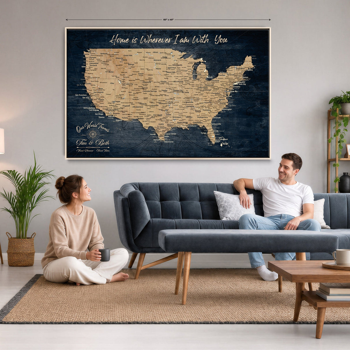 Custom Push Pin US Map Canvas | Personalized Travel Tracker | USA Cities Map Anniversary Gift for Couples | Adventure America Map Wall Art with Pins