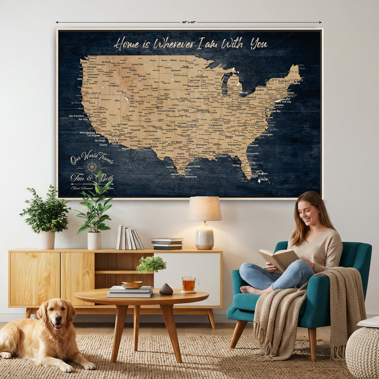 Custom Push Pin US Map Canvas | Personalized Travel Tracker | USA Cities Map Anniversary Gift for Couples | Adventure America Map Wall Art with Pins