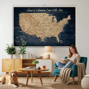 Custom Push Pin US Map Canvas | Personalized Travel Tracker | USA Cities Map Anniversary Gift for Couples | Adventure America Map Wall Art with Pins