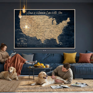 Custom Push Pin US Map Canvas | Personalized Travel Tracker | USA Cities Map Anniversary Gift for Couples | Adventure America Map Wall Art with Pins