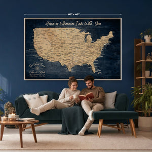 Custom Push Pin US Map Canvas | Personalized Travel Tracker | USA Cities Map Anniversary Gift for Couples | Adventure America Map Wall Art with Pins
