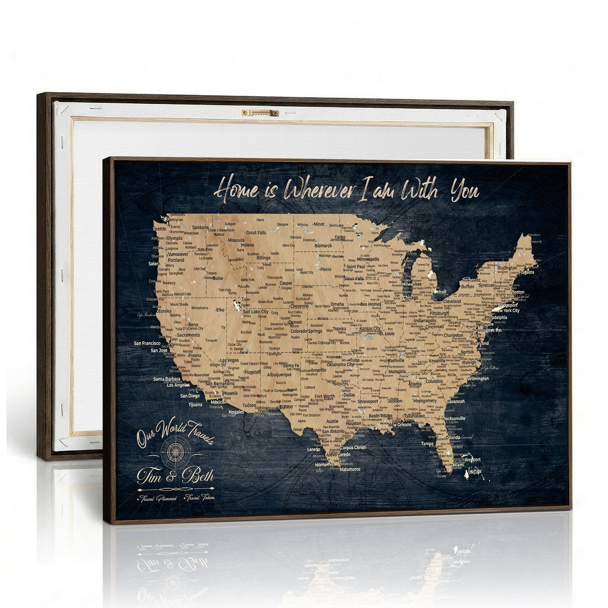 Custom Push Pin US Map Canvas | Personalized Travel Tracker | USA Cities Map Anniversary Gift for Couples | Adventure America Map Wall Art with Pins