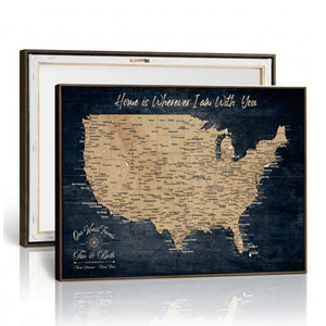 Custom Push Pin US Map Canvas | Personalized Travel Tracker | USA Cities Map Anniversary Gift for Couples | Adventure America Map Wall Art with Pins