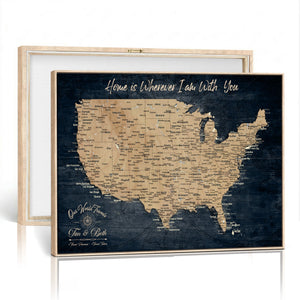 Custom Push Pin US Map Canvas | Personalized Travel Tracker | USA Cities Map Anniversary Gift for Couples | Adventure America Map Wall Art with Pins
