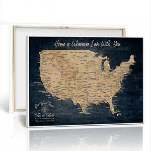 Custom Push Pin US Map Canvas | Personalized Travel Tracker | USA Cities Map Anniversary Gift for Couples | Adventure America Map Wall Art with Pins