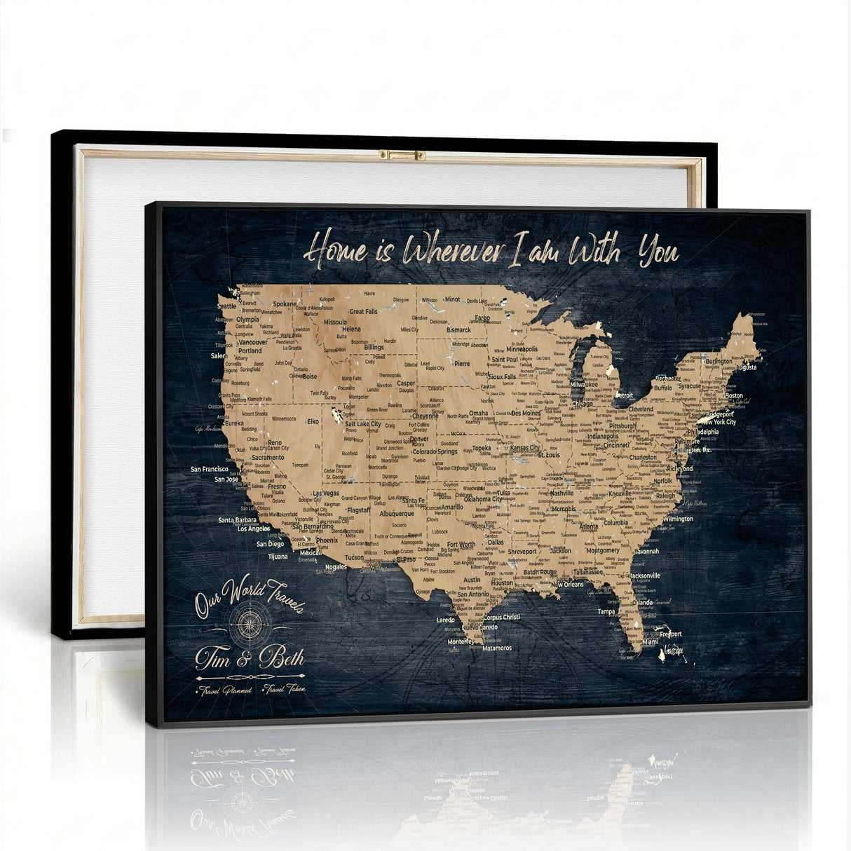 Custom Push Pin US Map Canvas | Personalized Travel Tracker | USA Cities Map Anniversary Gift for Couples | Adventure America Map Wall Art with Pins