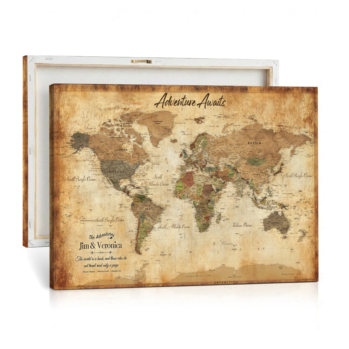Custom Push Pin World Map Canvas | Personalized Travel Tracker | Wedding Anniversary Gift for Couples | Adventure Map Wall Art with Pins