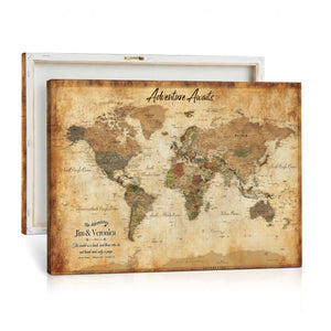 Custom Push Pin World Map Canvas | Personalized Travel Tracker | Wedding Anniversary Gift for Couples | Adventure Map Wall Art with Pins