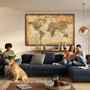 Custom Push Pin World Map Canvas | Personalized Travel Tracker | Wedding Anniversary Gift for Couples | Adventure Map Wall Art with Pins