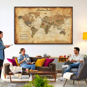 Custom Push Pin World Map Canvas | Personalized Travel Tracker | Wedding Anniversary Gift for Couples | Adventure Map Wall Art with Pins