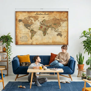 Custom Push Pin World Map Canvas | Personalized Travel Tracker | Wedding Anniversary Gift for Couples | Adventure Map Wall Art with Pins