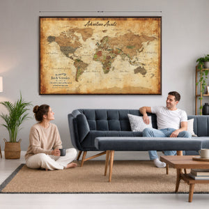 Custom Push Pin World Map Canvas | Personalized Travel Tracker | Wedding Anniversary Gift for Couples | Adventure Map Wall Art with Pins