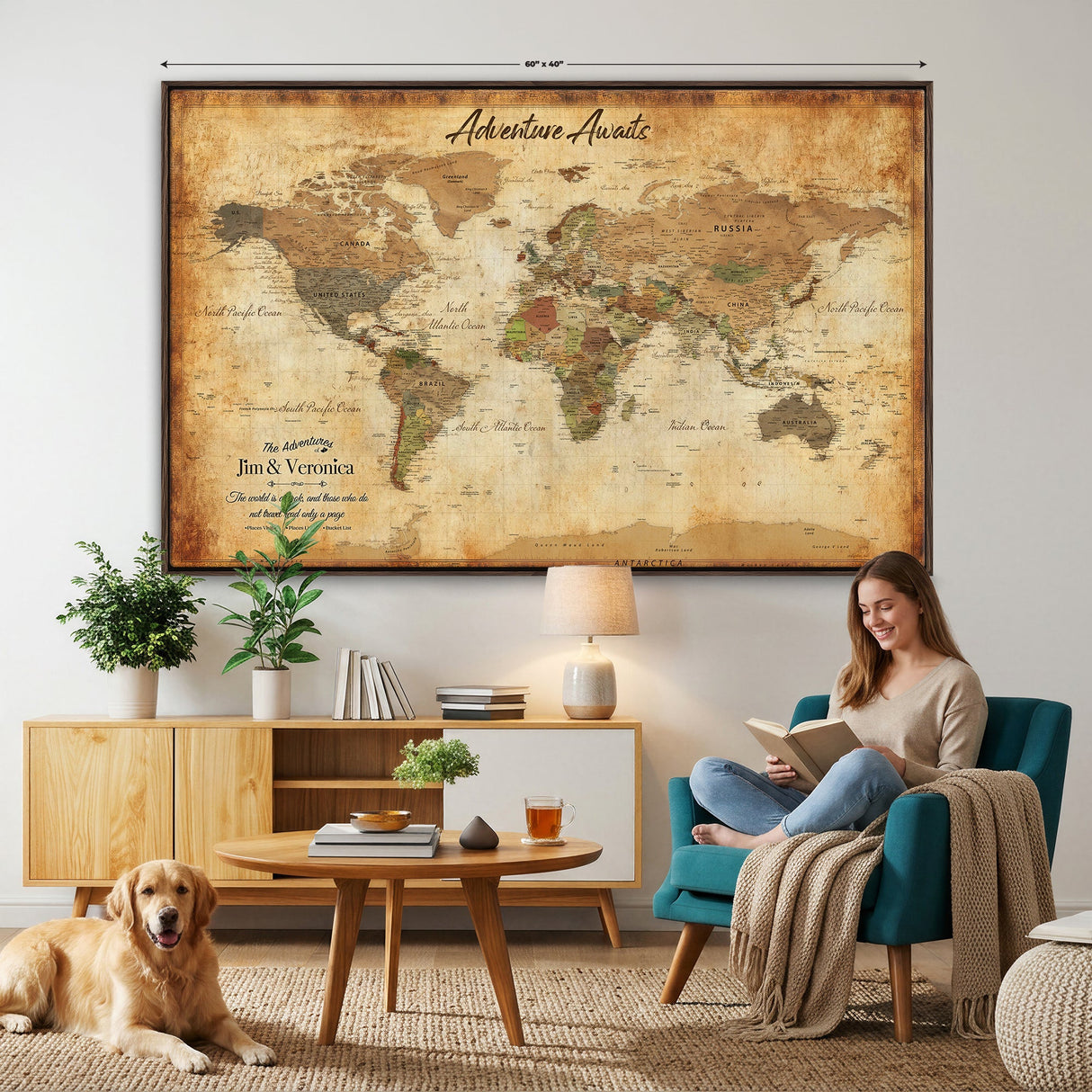 Custom Push Pin World Map Canvas | Personalized Travel Tracker | Wedding Anniversary Gift for Couples | Adventure Map Wall Art with Pins