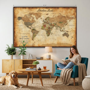 Custom Push Pin World Map Canvas | Personalized Travel Tracker | Wedding Anniversary Gift for Couples | Adventure Map Wall Art with Pins