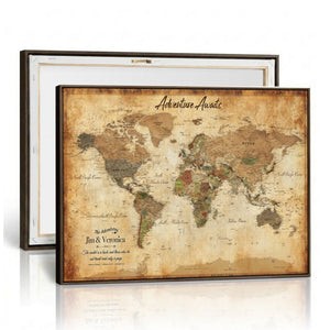 Custom Push Pin World Map Canvas | Personalized Travel Tracker | Wedding Anniversary Gift for Couples | Adventure Map Wall Art with Pins