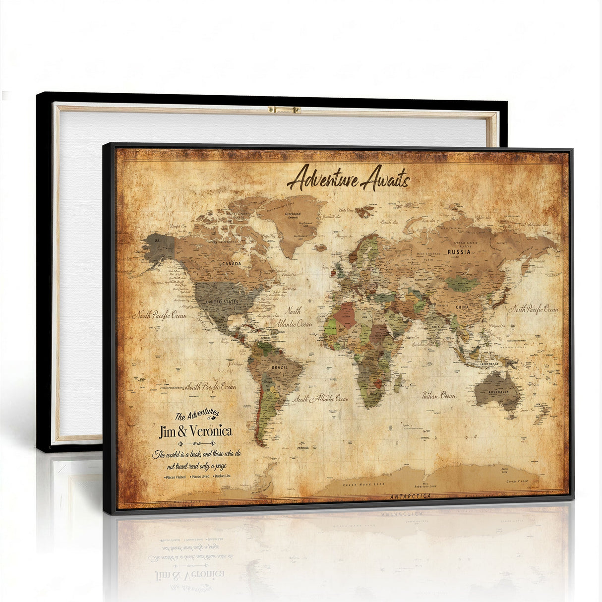 Custom Push Pin World Map Canvas | Personalized Travel Tracker | Wedding Anniversary Gift for Couples | Adventure Map Wall Art with Pins