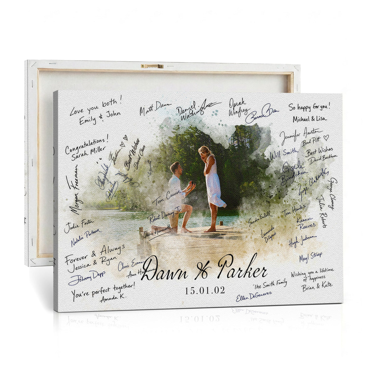 Wedding Guest Book Alternative Wall Art Canvas Print, Personalized Wedding Signature Poster, Custom Couple Photo Guestbook Canvas, Bridal Shower Reception Decor