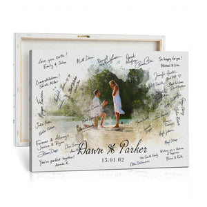 Wedding Guest Book Alternative Wall Art Canvas Print, Personalized Wedding Signature Poster, Custom Couple Photo Guestbook Canvas, Bridal Shower Reception Decor