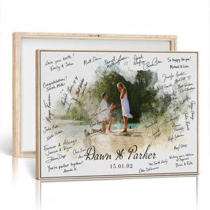 Wedding Guest Book Alternative Wall Art Canvas Print, Personalized Wedding Signature Poster, Custom Couple Photo Guestbook Canvas, Bridal Shower Reception Decor