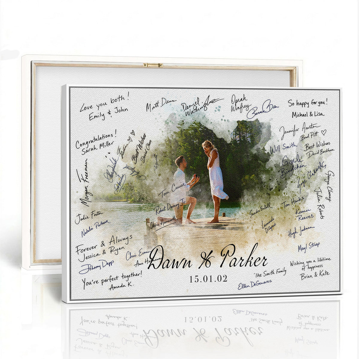 Wedding Guest Book Alternative Wall Art Canvas Print, Personalized Wedding Signature Poster, Custom Couple Photo Guestbook Canvas, Bridal Shower Reception Decor