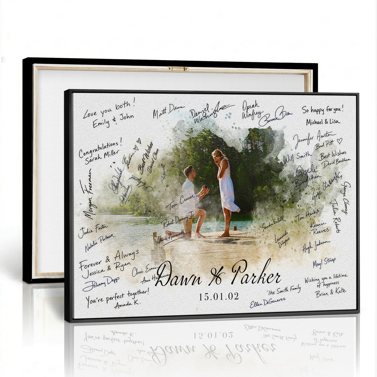 Wedding Guest Book Alternative Wall Art Canvas Print, Personalized Wedding Signature Poster, Custom Couple Photo Guestbook Canvas, Bridal Shower Reception Decor