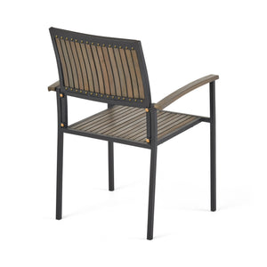 7 PCS Outdoor Dining Set for 6 with Acacia Wood and Iron