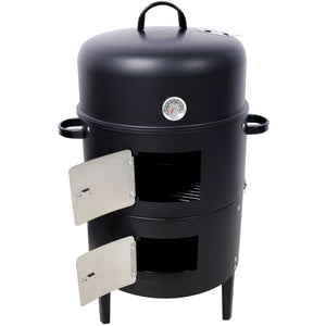 Heavy Duty Round Bbq Grill 17" Steel Charcoal Smoker For Outdoor Cooking - Black