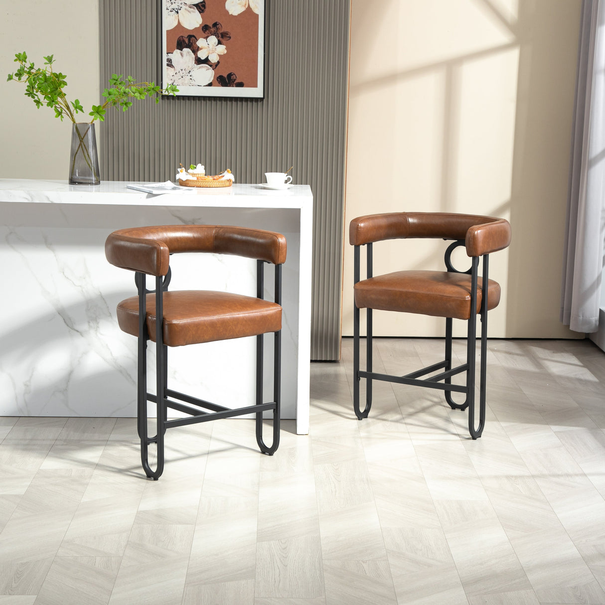 Household bar stools set of 2, modern upholstered with back