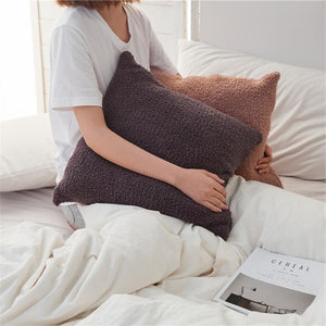 Set of 2 Teddy Faux Fluffy Solid Color Throw Pillows covers size 18"x18"