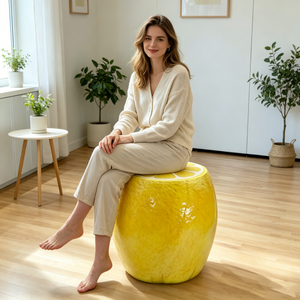 Yellow Lemon Fruit Stool, 14" Oversized Resin Stool
