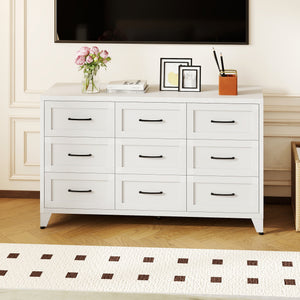 9 Drawer Dresser for Bedroom, Metal Profile Chest of Drawers, White Bedroom Dresser with Storage Drawers for Closet, Hallway, Entryway, Steel Furniture with Quiet-Glide Rails, Easy-Clean & Scratch