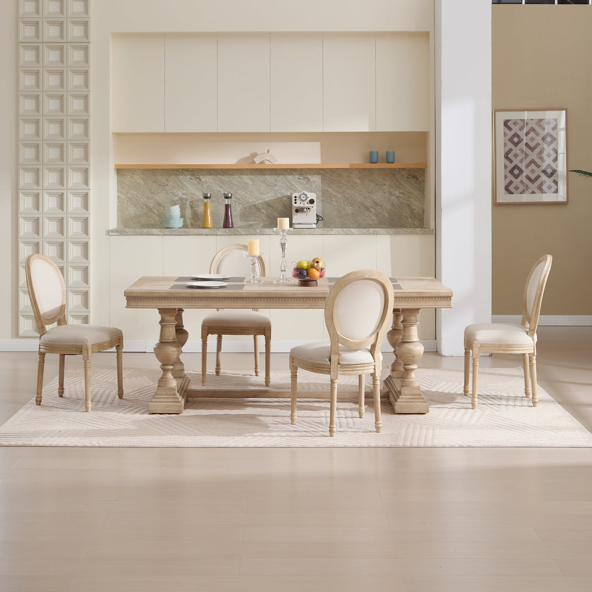 French Country Dining Chairs Set of 2 with Upholstered Round Back