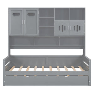 Daybed With All-In-One Cabinet And Shelf