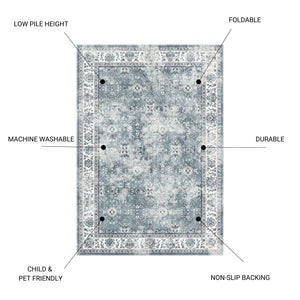 Toucan - 5' X 7' Washable Non - Slip Area Rug, Elegant Design - Silver