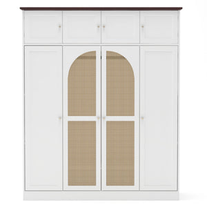 8 Door Armoire Wardrobe with Adjustable Shelves and Hanging Rod - Light Brown or White