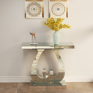 Modern Mirror Side Table with Double C-Shape Base