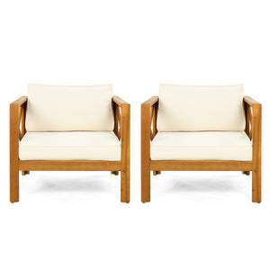 Patio Conversation Set with Foldable Acacia Wood Side Table and Cushions