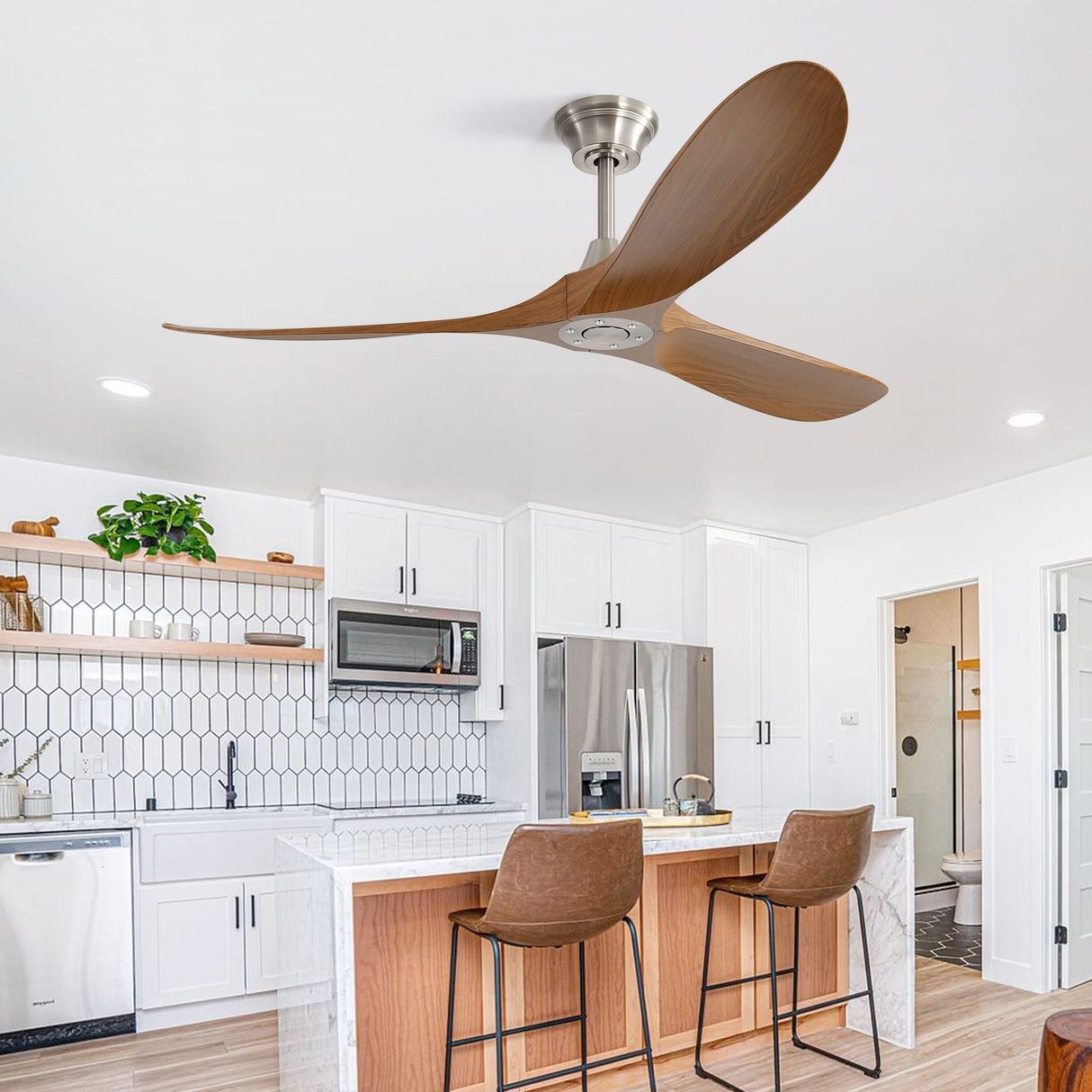 Outdoor Ceiling Fan No Light With 3 Blades Smart App Control - Brushed Nickel