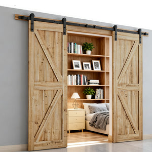 12FT Wood Double Sliding Barn Door Hardware