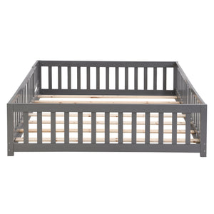 Solid Floor Bed With Door And Fence For Children