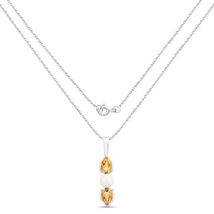 1.34 Carat Genuine Citrine and Pearl .925 Sterling Silver Pendant