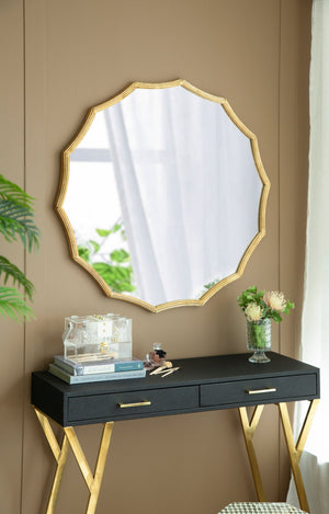 D40' Round Sunburst Wall Mirror with Gold Finish, Wall Decor Mirror for Entryway Bedroom Living Room