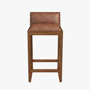Gavin Mid-Century Modern 25'' Solid Wood Genuine Leather Counter Stool