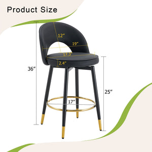 Modern Upholstered 360° Rotatable Bar Chair with Metal Legs for Dining Room (Set of 2)