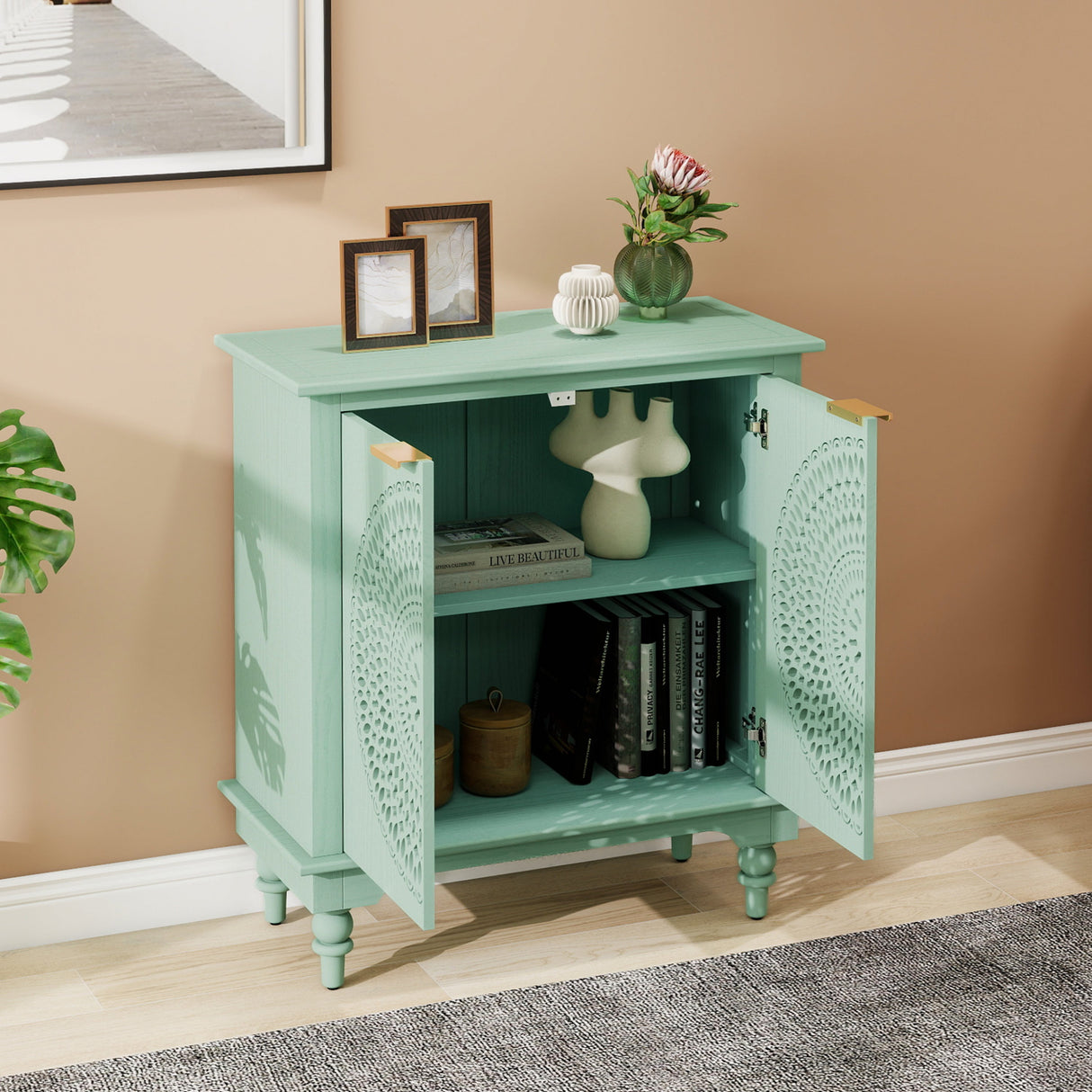 Modern Hollow-Carved 2-Door Accent Cabinet Sideboard Buffet