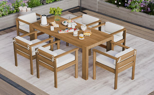 TREXM 7-Piece Patio Dining Table Set for 6,Outdoor Furniture Sets with 72.8'Rectangle Table,Patio Table and Chairs Set with Removable Cushions for Backyard,Garden,Poolside(Light Teak+Beige Cushion)